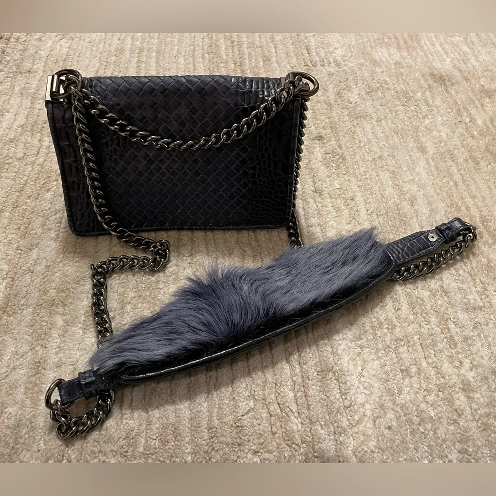 Sondra Roberts New York Blue Faux Croc Print Crossbody or Shoulder Bag or Clutch - Picture 15 of 16